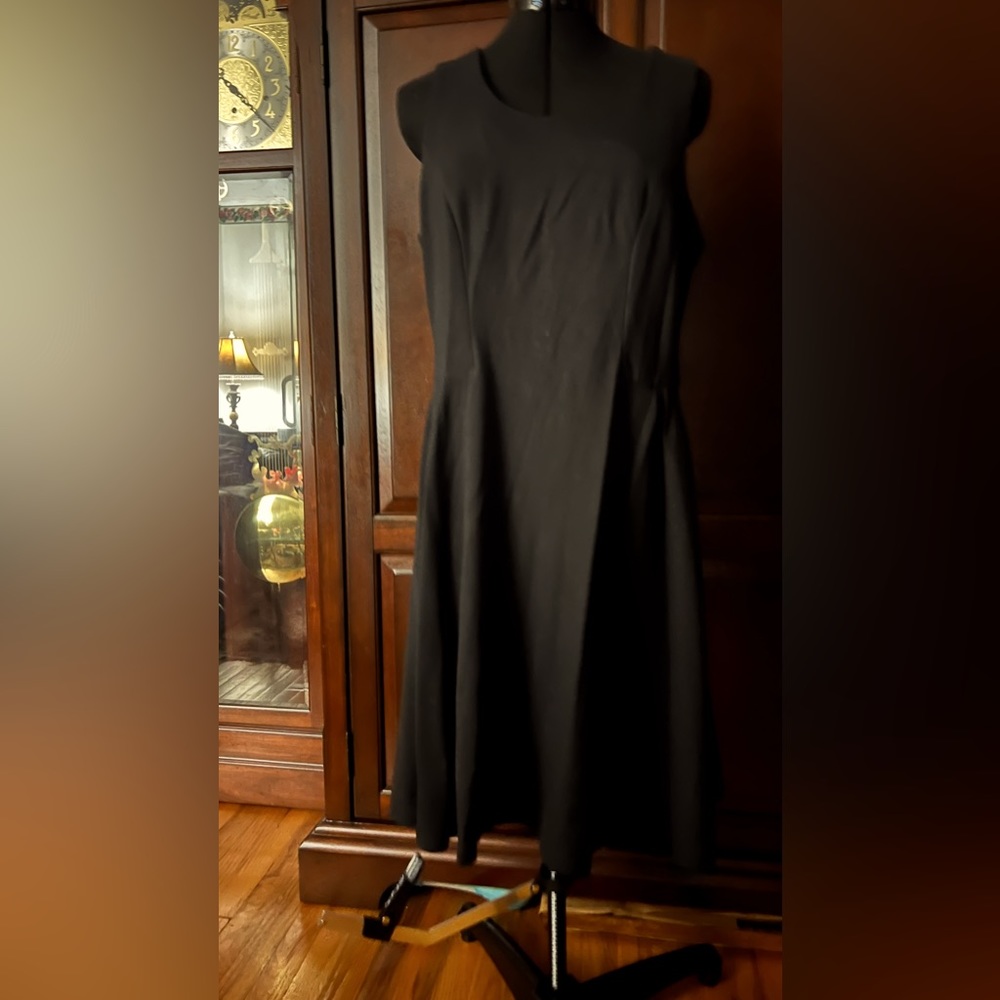 Sleeveless skater styled dress, hangs just above the knee